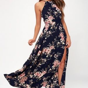 Feel the Music Navy Blue Floral Print Maxi Dress